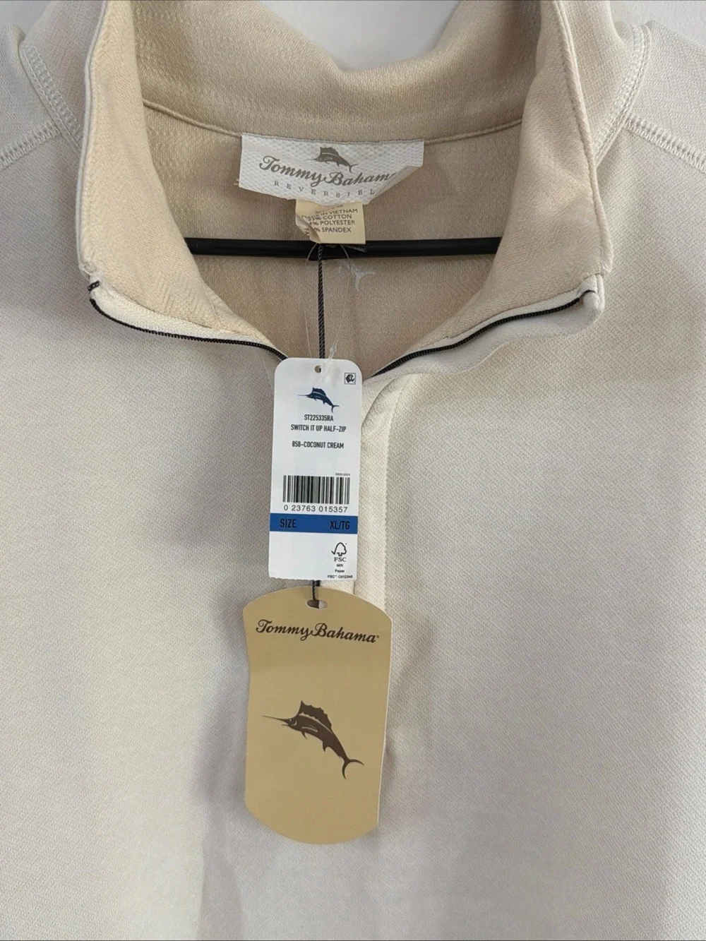 NWT Tommy Bahama Mens XL Switch It Up Reversible Half Zip Pullover Coconut Cream